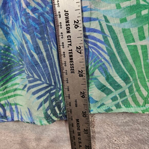 Catherines Blouse 1X Womens Bell Sleeve Top Blue Green Leaf Print Gauzy Peasant - Picture 4 of 14